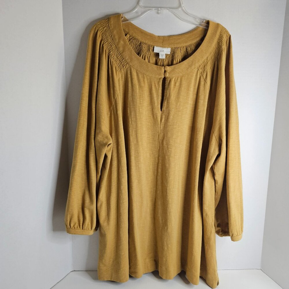 J. Jill Women Top Casual Yellow 3/4 Sleeve Tunic Size XL Tall Scoop Neck Travel